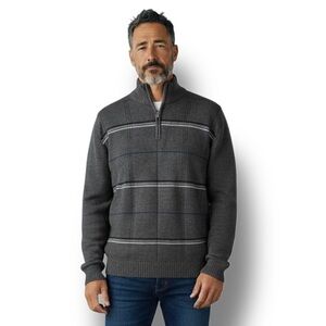 Oscar De La Renta Mens Qtr-Zip Turtleneck Sweater Gray Plaid Preppy Old Money XL